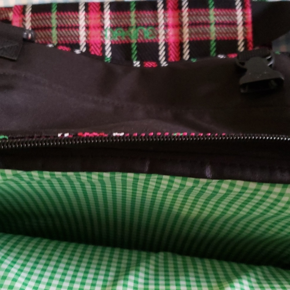 Dakine Black Plaid Laptop Messenger Bag With Pink & Green Accents View 4